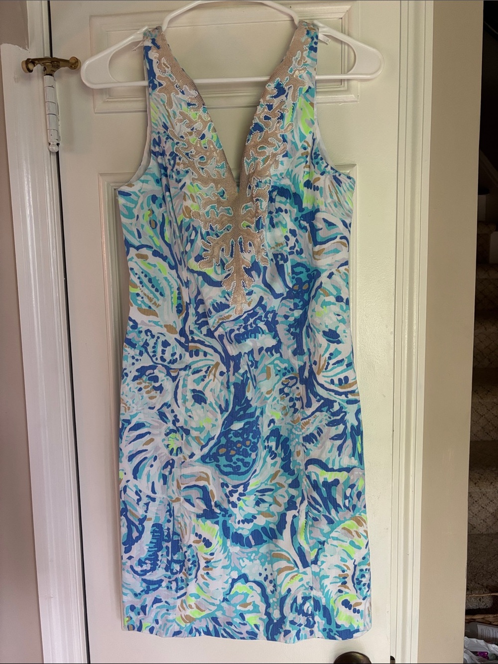 Lilly Pulitzer Multicolor Aqua & Royal Blue Printed Dress with Lime Accents